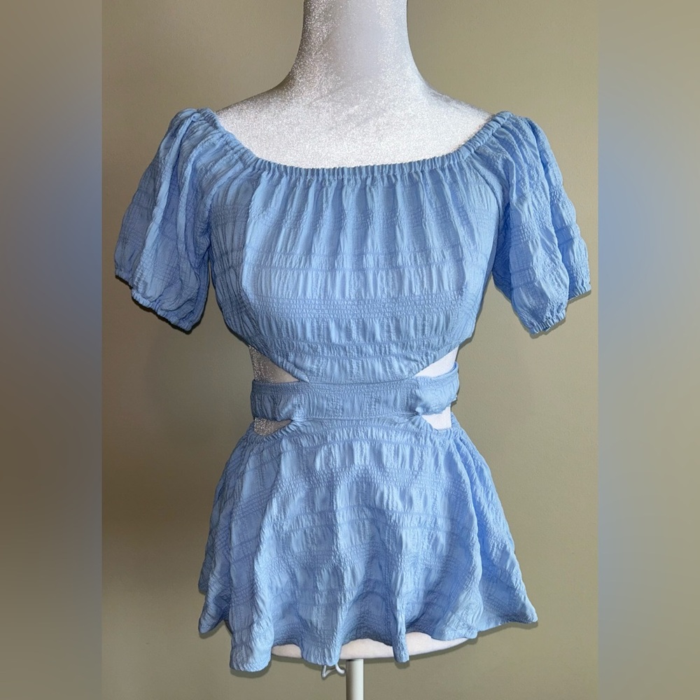 Women’s Blue Cutout Peplum Top